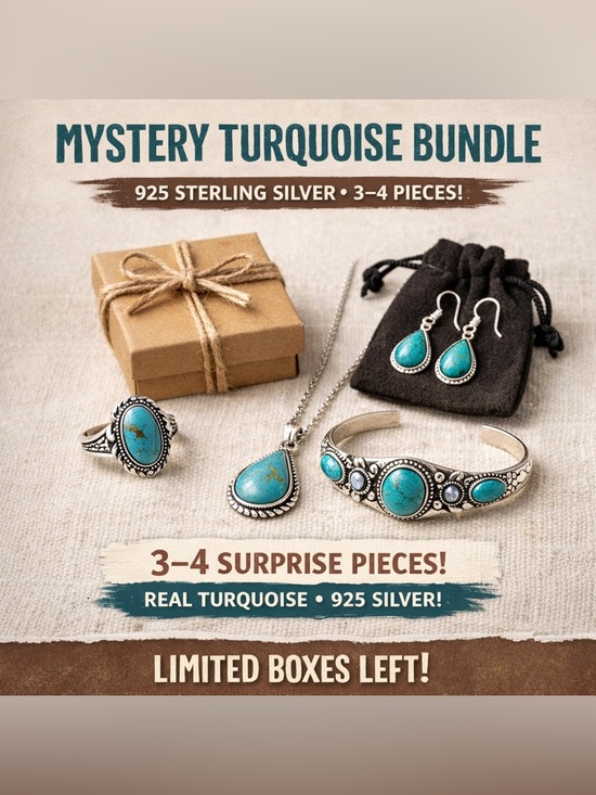 925 Sterling Silver Jewelry - Mystery Turquoise 925 Sterling Silver Jewelry Bundle - Women Jewlery